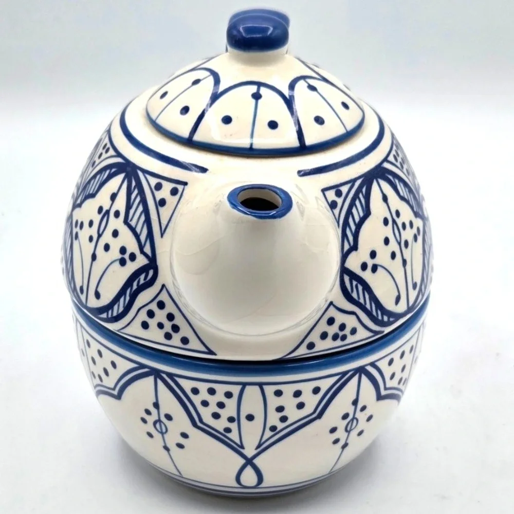 VINTAGE Moroccan Inspired TeaPot Tea For One 3 Piece Blue & White‎ - Thailand